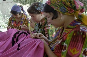 Rich tapestry ... a workshop of women embroidering textiles in Tashkent.