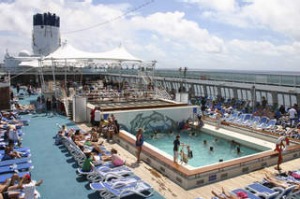 The pool on Lido deck on the way to New Caledonia onboard Pacific Dawn cruise ship, January 2008. Photograph by Ruth ...