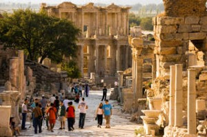AXW2TR Curetes Street and Library of Celsus, completed in AD 135. Ephesus, Turkey. Image shot 2007. Exact date unknown. ...