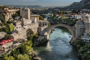 Replica: The Old Bridge of Mostar, built in 1566, was destroyed in 1993. The New Old Bridge, as it is known, was ...