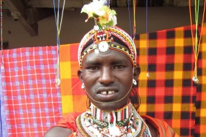 Young Masai man outside a shop in Nairobi.