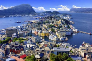 Overview of Alesund, the art nouveau-style Norwegian town.