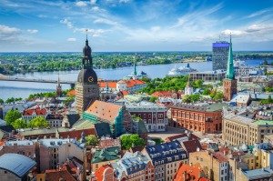 Aerial view of Riga centre from St Peter's Church, Riga, Latvia.