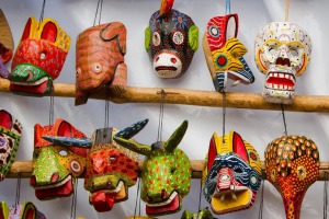 Mayan wooden masks for sale in  Chichicastenango.