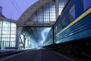 Lviv train station in Ukraine.