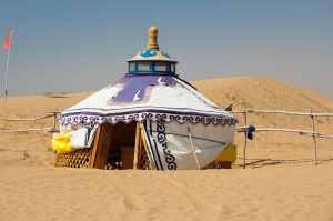 A gur (Mongolian yurt) in the Gobi Desert.