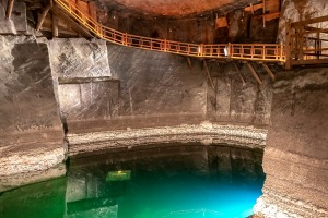 The salt lake in the Erazm Baracz Chamber of the Wieliczka Salt Mine.