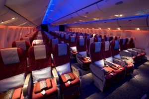 Qatar's economy cabin on the Boeing 787 Dreamliner.