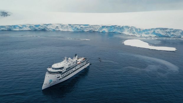 Supplied PR image for Traveller. Greg Mortimer cruise ship inaugural cruise from Ushuaia, Argentina to Antarctica. Aurora Expeditions