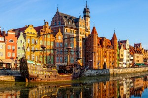 The riverside with the characteristic promenade of Gdansk, Poland.
