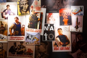 Propaganda posters on display at the Plokstine nuclear missile site.