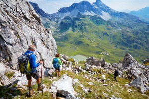 A group of hikers on tour in Austrian alps.