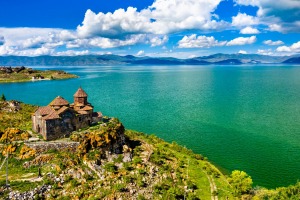 Hayravank monastery on the shores of lake Sevan, Armenia.