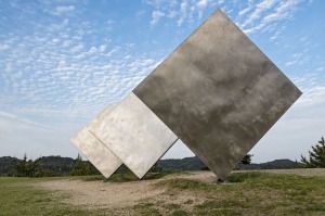 George Rickey's 'Three squares' art installation in Naoshima, Japan.
