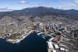 Tasmania's capital Hobart with Mount Wellington in the background.