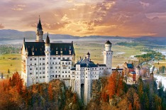 Fussen, Germany - March 15, 2015: Neuschwanstein, beautiful fairytale castle near Munich in Bavaria, Germany, with ...
