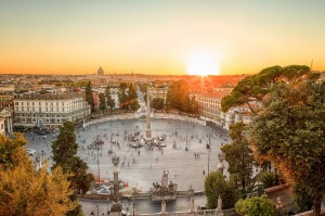 Rome's famous Piazza del Popolo at sunset.