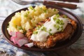 American food: Country Fried Steak and White Gravy on a plate close-up horizontal credit: istock
one time use for ...