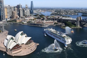 Pacific Explorer arrives at Circular Quay on Monday morning, the first international cruise ship to arrive in Australia ...
