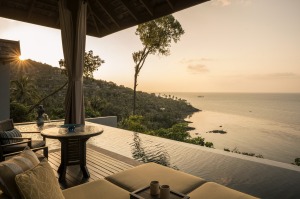 The resort features a main infinity pool, as well as private pools in every villa.