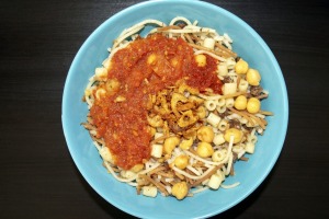 Egyptian dish Koshari is a carb-fest of pasta, rice and lentils.
