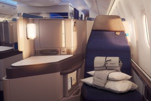 United Airlines' Polaris business class seat.