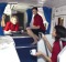The cabin crew in a rest area on board a Boeing 777, which sits above the economy class cabin.