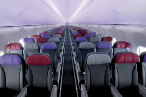The main cabin on board a Virgin Australia 737.
