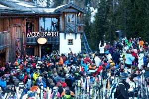 The MooserWirt, the self-described "baddest apres-ski bar on the Arlberg", the most notorious on-mountain party venue ...