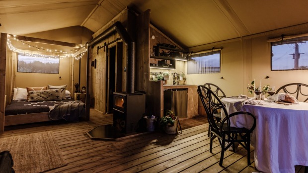 Nashdale Lane's two spacious Dutch glamping tents (Rustig and Kalmte) have four-poster queen beds, modern ensuite ...