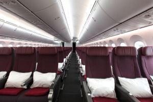 Qantas 787 Dreamliner. Economy class seats offer a little more legroom than the A380.