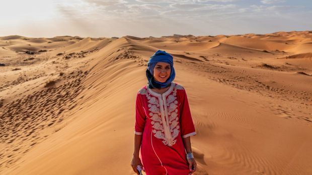 Tourist in the Sahara Desert Morocco satjul2coverÃÂ A woman travellerÃ¢ÂÂs Middle East coverÃÂ story ; text by Belinda Jackson
iStock
TRAVELLER
reuse permitted for print and online
