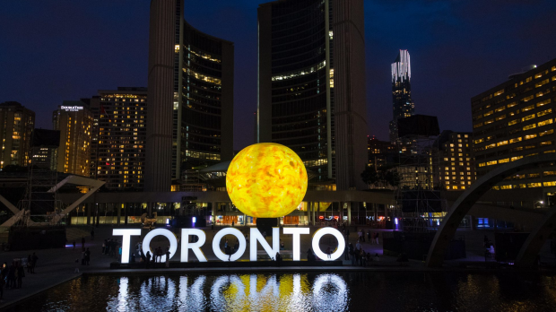 H34HGP Nuit Blanche 2016 at Nathan Phillips Square: Death of the Sun by Director X. Nuit Blanche Toronto is a free, annual, city-wide celebration of contemporary art, produced by the City of Toronto in collaboration with Torontos arts community. tra15-sixbestArt
